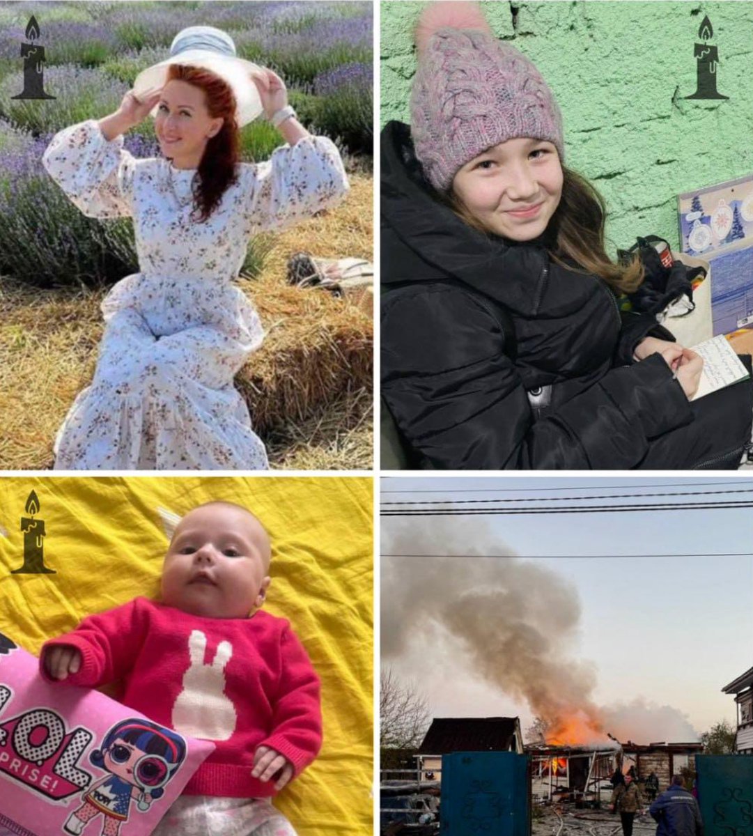 Fucking katsaps killed young mother Antonina and her two children Adelina and Anastasia in #Pohreby, #Kyiv region 😢😢😢💔💔💔💔💔💔