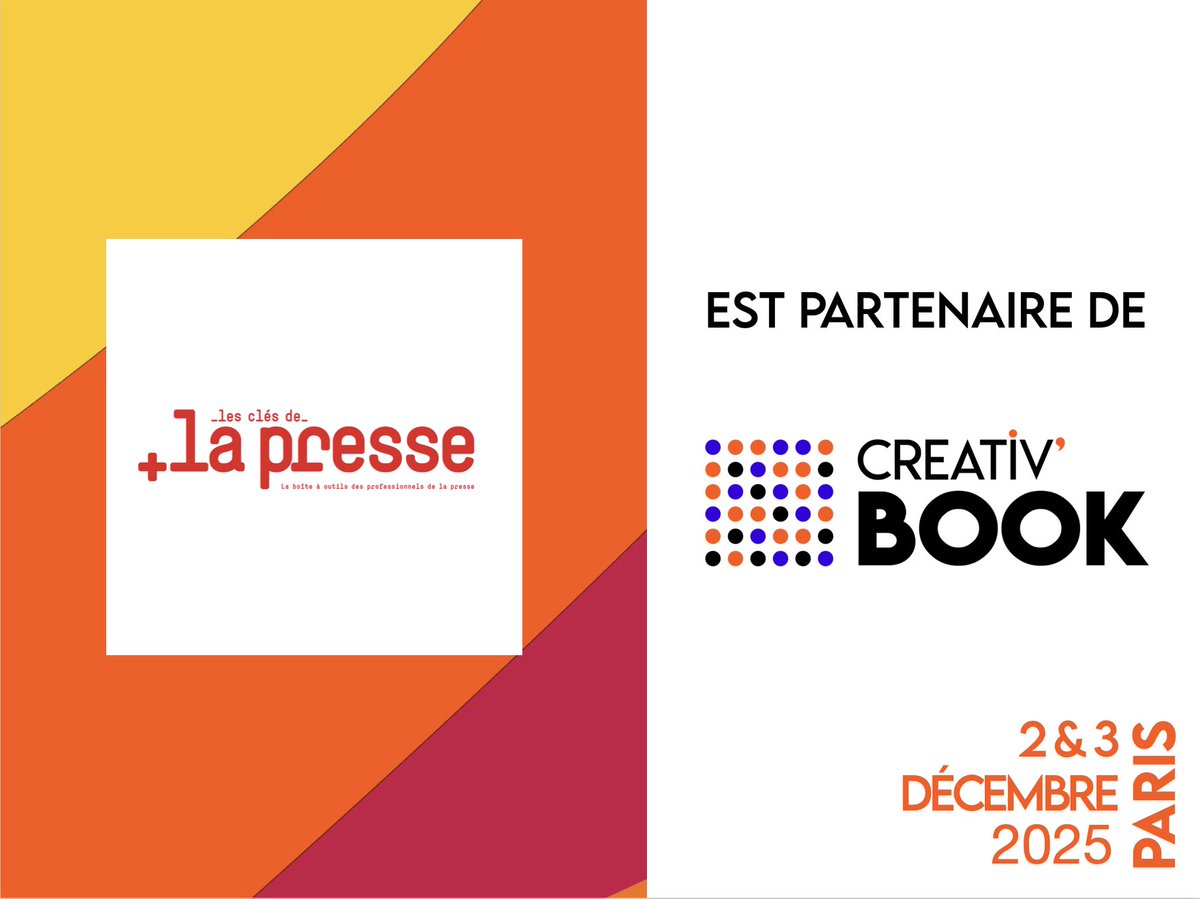 [PARTENAIRE🤝]
Nous remercions <a href="/Clesdelapresse/">lesClésdelapresse</a> pour leur soutien renouvelé à cette 7e édition inédite de #creativbook ! 
 
🗓 Rendez-vous les 2 &amp; 3 décembre au NewCap Event Center, Paris
👉 Inscription gratuite ici : urlr.me/T5hzwV
 
#partenaire #eventprofs #presse