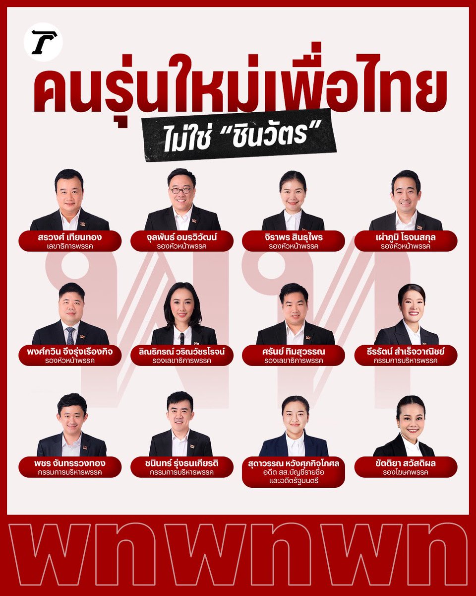 ส่องรายชื่อคนรุ่นใหม่ของ #พรรคเพื่อไทย หลัง “แพทองธาร” ประกาศลาออกหัวหน้าพรรค เปิดโอกาสให้ “คนใน” ไม่ใช่คนตระกูล #ชินวัตร มานำพรรคแทน ก่อนเคาะชื่อ 31 ต.ค.นี้

ใครบ้างคนรุ่นใหม่ในพรรคเพื่อไทย🔻
thairath.co.th/scoop/infograp… 

#เพื่อไทย #หัวหน้าพรรคเพื่อไทย #เฉพาะกิจไทยรัฐออนไลน์