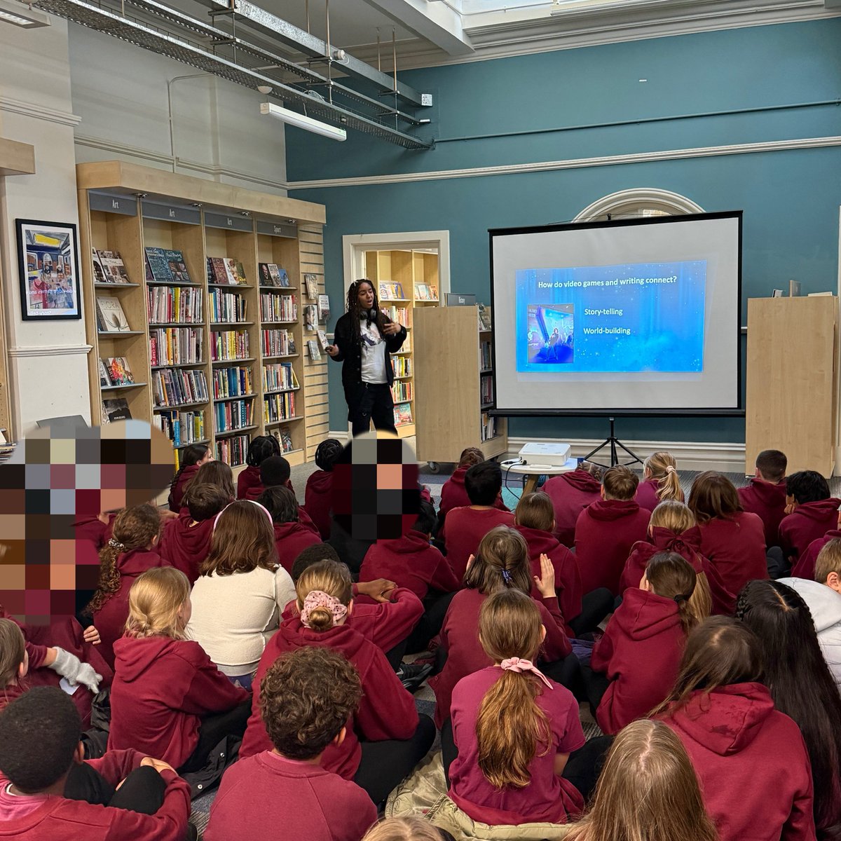 ElthamLibrary's tweet photo. Children in years 5 and 6 from Eltham CE School enjoyed an interactive author event with Janelle McCurdy, for the 2025 Junior #Elthamread pick ‘Mia and the Lightcasters’! 📚 Thank you Janelle for inspiring the next generation of writers with your world building and creativity! https://t.co/jej9yXwIq8
