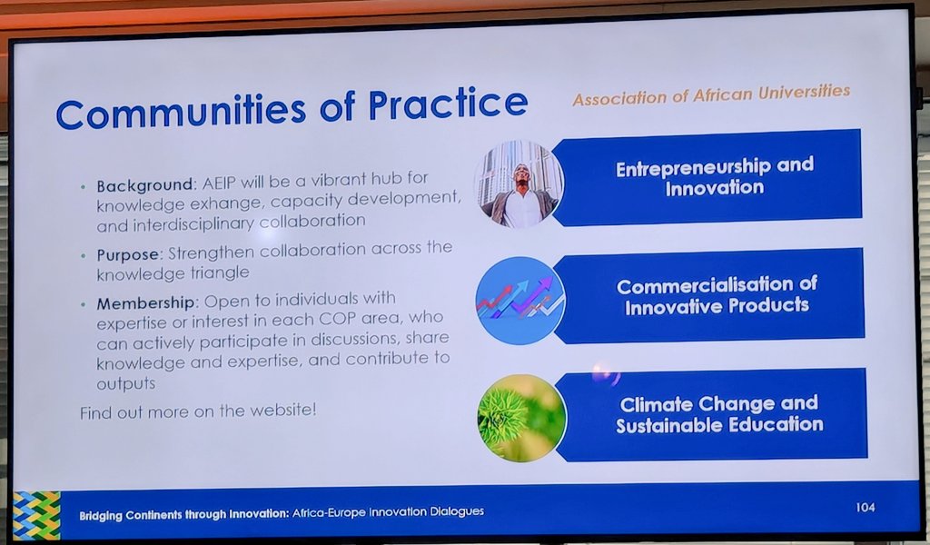 In Brussels, attending the Africa-Europe #Innovation Dialogue, giving support to our partner <a href="/AAU_67/">Association of African Universities</a> that through <a href="/AgyemangOkye/">Dr. Agyemang Okyere Darko</a> is presenting the Communities of Practice of the #AEIP initiative