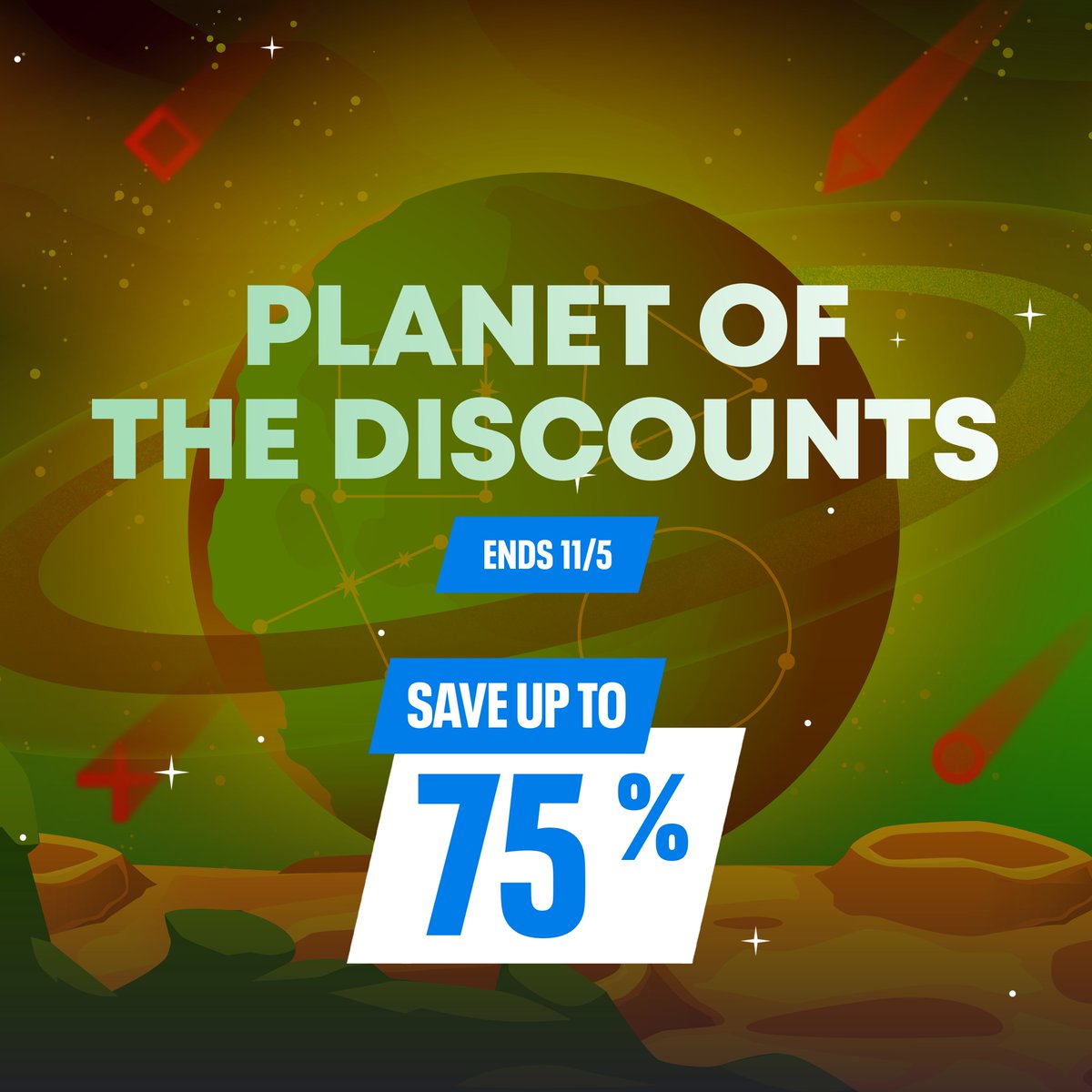 PlayStation's tweet image. PlayStation Store&apos;s new Planet of the Discounts sale is now live. 

Check out the deals: play.st/3WRAQX6