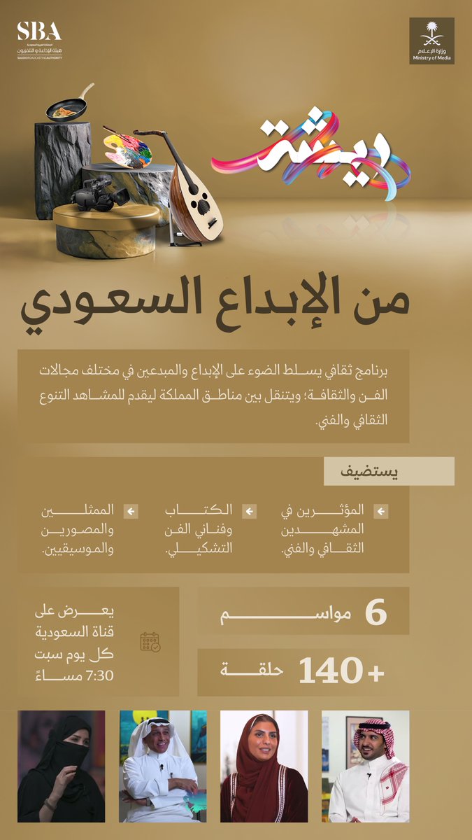 في رحلة بين مناطق المملكة؛ يفتح برنامج "ريشة" نافذة على الإبداع المحلي، ويروي حكايات الفن والأدب والموهبة.