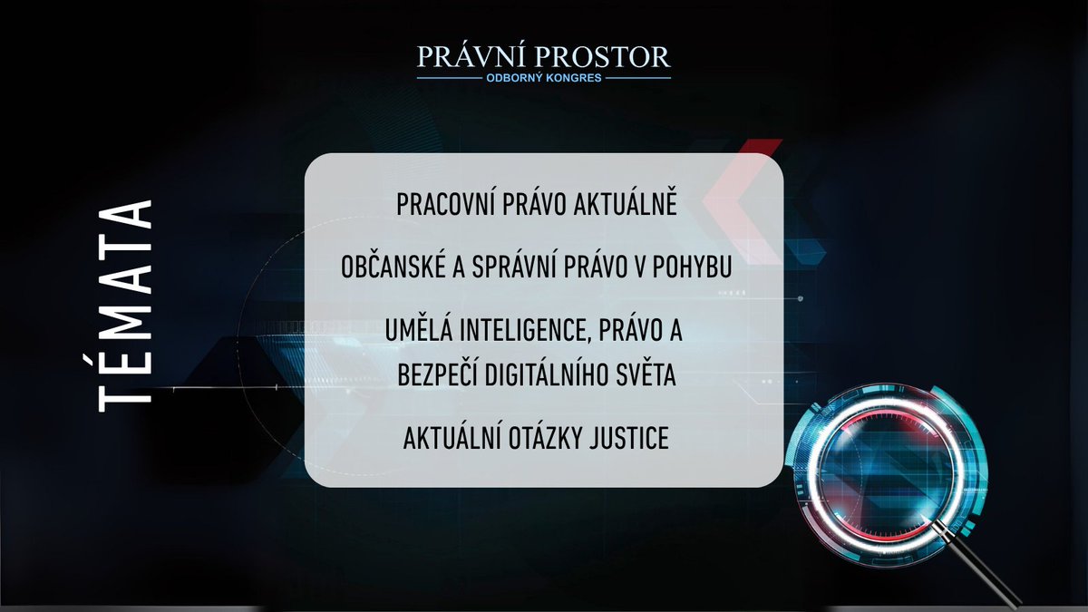 pravniprostorcz's tweet image. 🎉 Tematické bloky jsou na světě a slibují pořádnou dávku inspirace, diskuze i nových pohledů na právo.
Těšit se můžete na:
⚖️ Pracovní právo aktuálně
🏛️ Občanské a správní právo v pohybu
🤖 Umělou inteligenci, právo a bezpečí digitálního světa
⚖️ Aktuální otázky justice