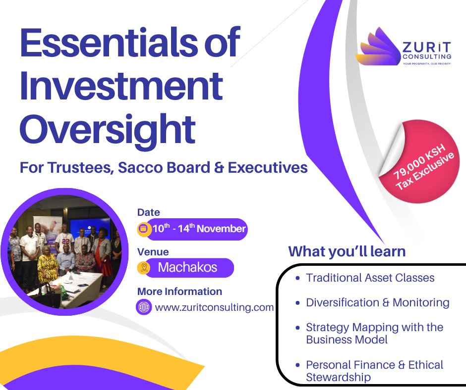 💼 Essentials of Investment Oversight: Join us in Machakos (10th–14th Nov) for an intensive program on evaluating and diversifying investments.

💰 KSh 79,000 (Tax Exclusive)
🌐 Register: preview.mailerlite.io/forms/1042116/…