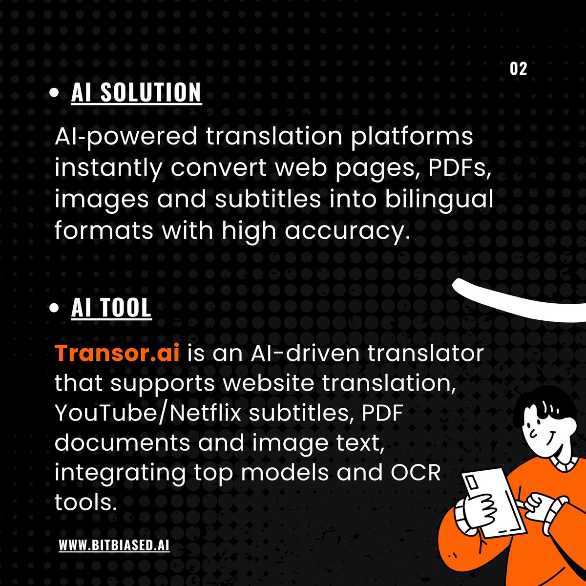 BitBiasedAI's tweet image. 🌍 Translate anything, anywhere, websites, PDFs, images, even videos.
With Transor.ai, you get real-time bilingual overlays, OCR-powered image translation, and support for platforms like YouTube and Netflix,  all in one sleek AI translator. Perfect for global…