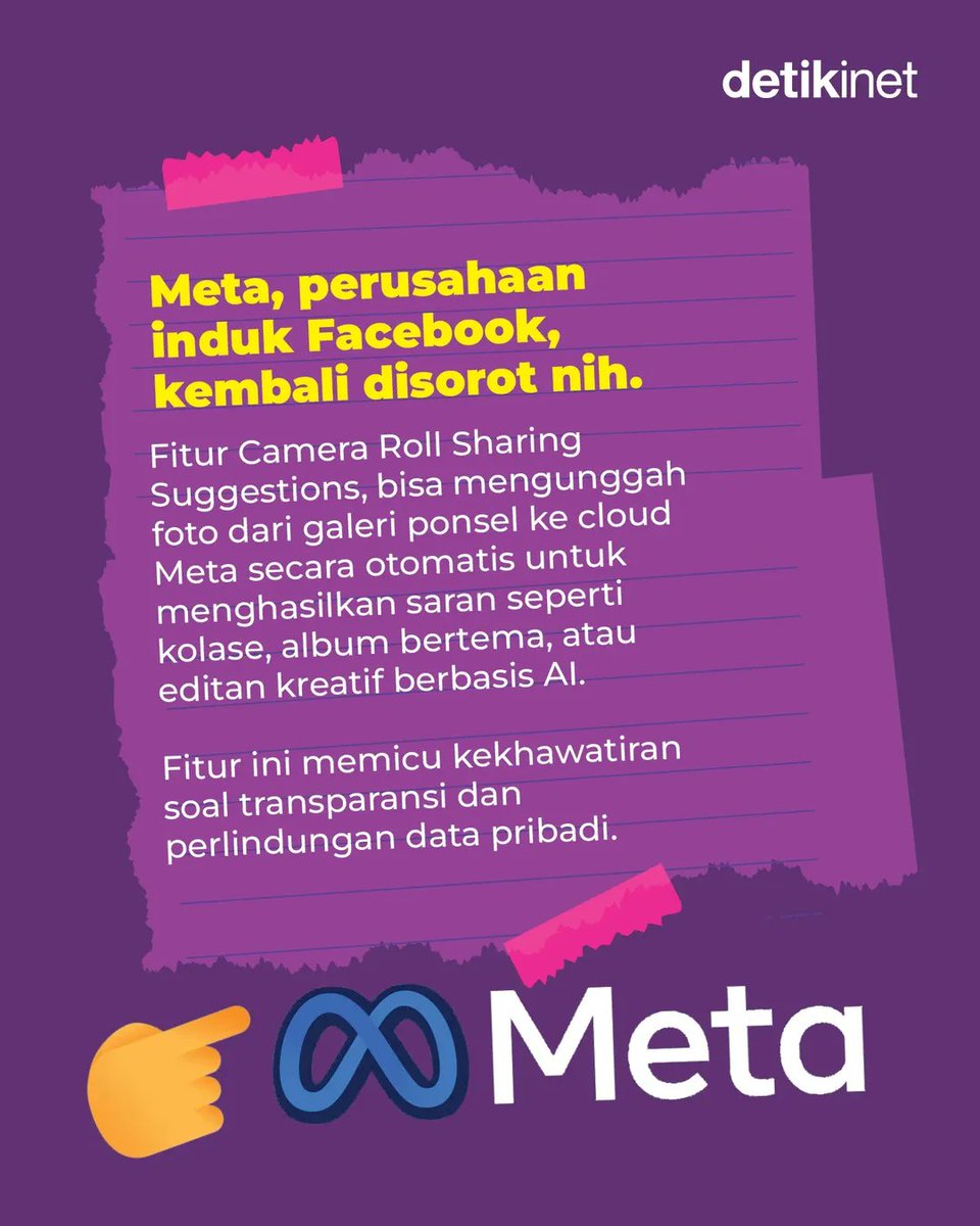 detikinet's tweet image. Hati-hati! Facebook ternyata bisa intip foto di galeri HP. 😱 Meski fitur ini baru tersedia di Amerika Serikat dan Kanada. Tapi tetap waspada ya dan periksa pengaturan aplikasi secara berkala. #tips #trick #facebook #meta #privasi