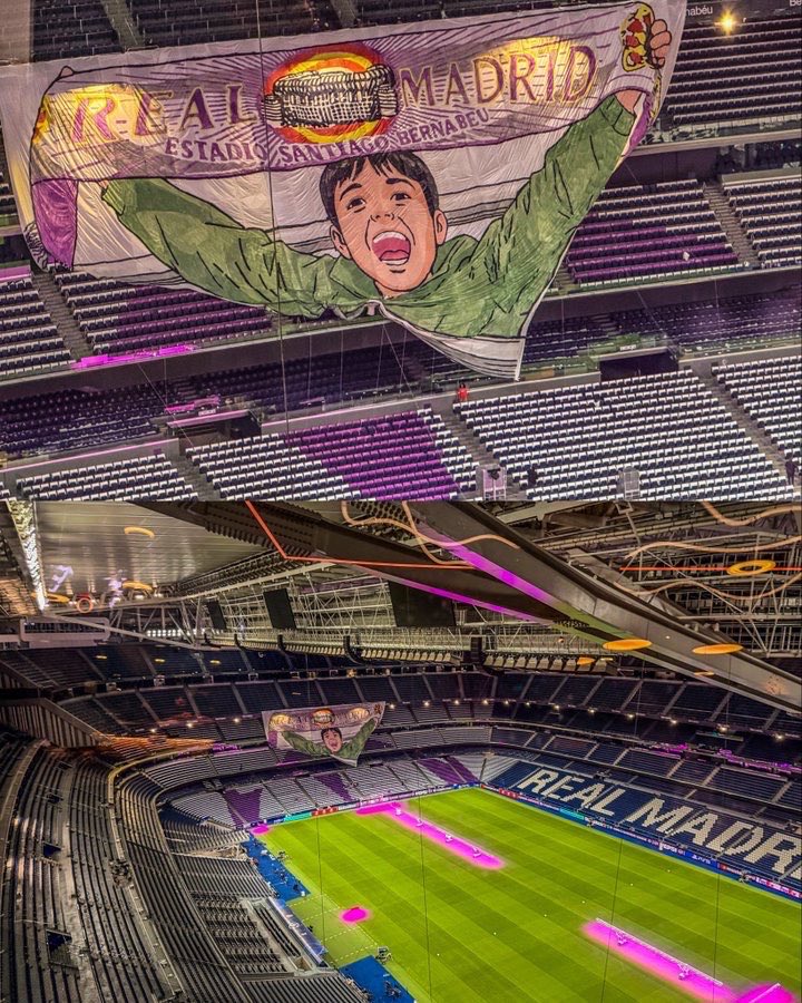 RMadrid_actu's tweet photo. 🚨| Le TIFO du Bernabéu va HONORER Lucas Vazquez ce soir. ✅⭐️

✅ L'image représente Lucas Vazquez, lorsqu'il soutenait l'équipe au stade quand il était petit. 🤍

@marca https://t.co/NsfdQeUmlO