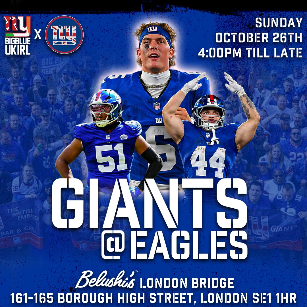 Don't forget we will be at <a href="/Belushis/">Belushi's</a> London Bridge on Sunday for our joint meetup with our friends <a href="/NYGiantsFansUK/">NY Giants Fans UK</a> 

Come and watch the <a href="/Giants/">New York Giants</a> take on the Eagles and grab a beer or two with us!

Hit us up in the comments below if we will see you there!