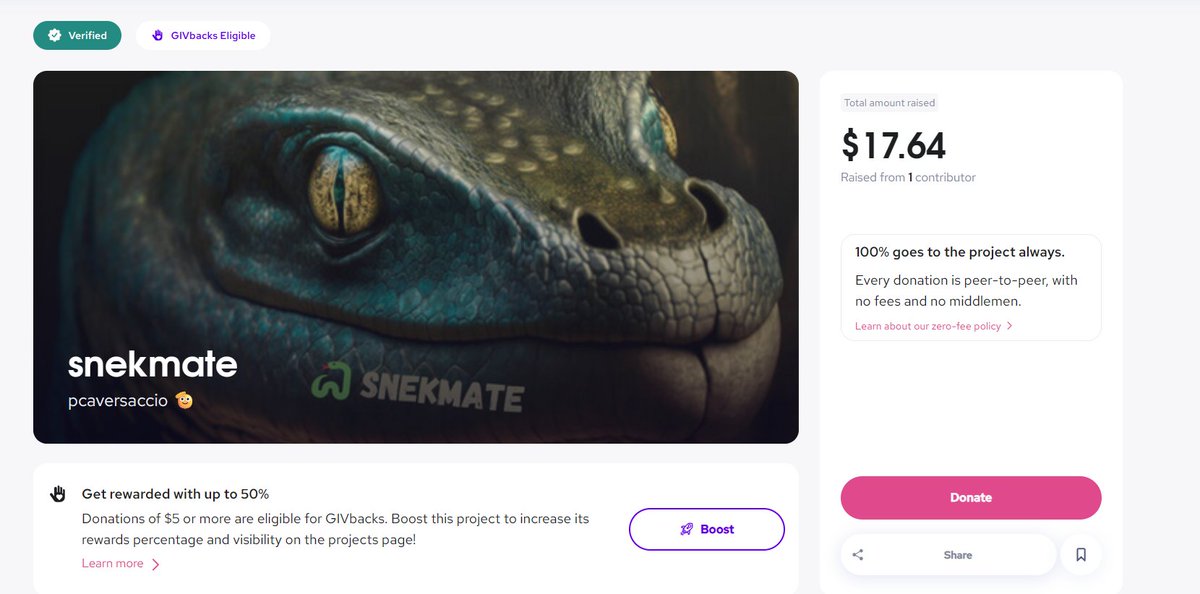so there are only 6 days left in this Gitcoin Grants 24 round and I've raised **checks website** a grand total of $17.64 🫠 (rip myself). I started 🐍 snekmate in 2022 as its sole author and have poured _thousands_ of hours (1,090 commits so far) into it over the past 3.5 years.