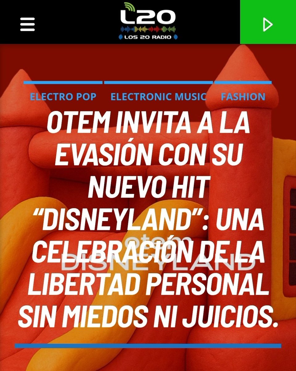 🗞OTEM (<a href="/aleixotem/">OTEM</a> ) invita a la evasión con su nuevo Hit “DISNEYLAND”: Una celebración de la libertad personal sin miedos ni juicios. (<a href="/CreaMusicBCN/">Crea Music</a> ) - Vía <a href="/Los20Radio/">Los 20 Radio</a> ℹ️👇
🔗los20radio.com/otem-invita-a-…