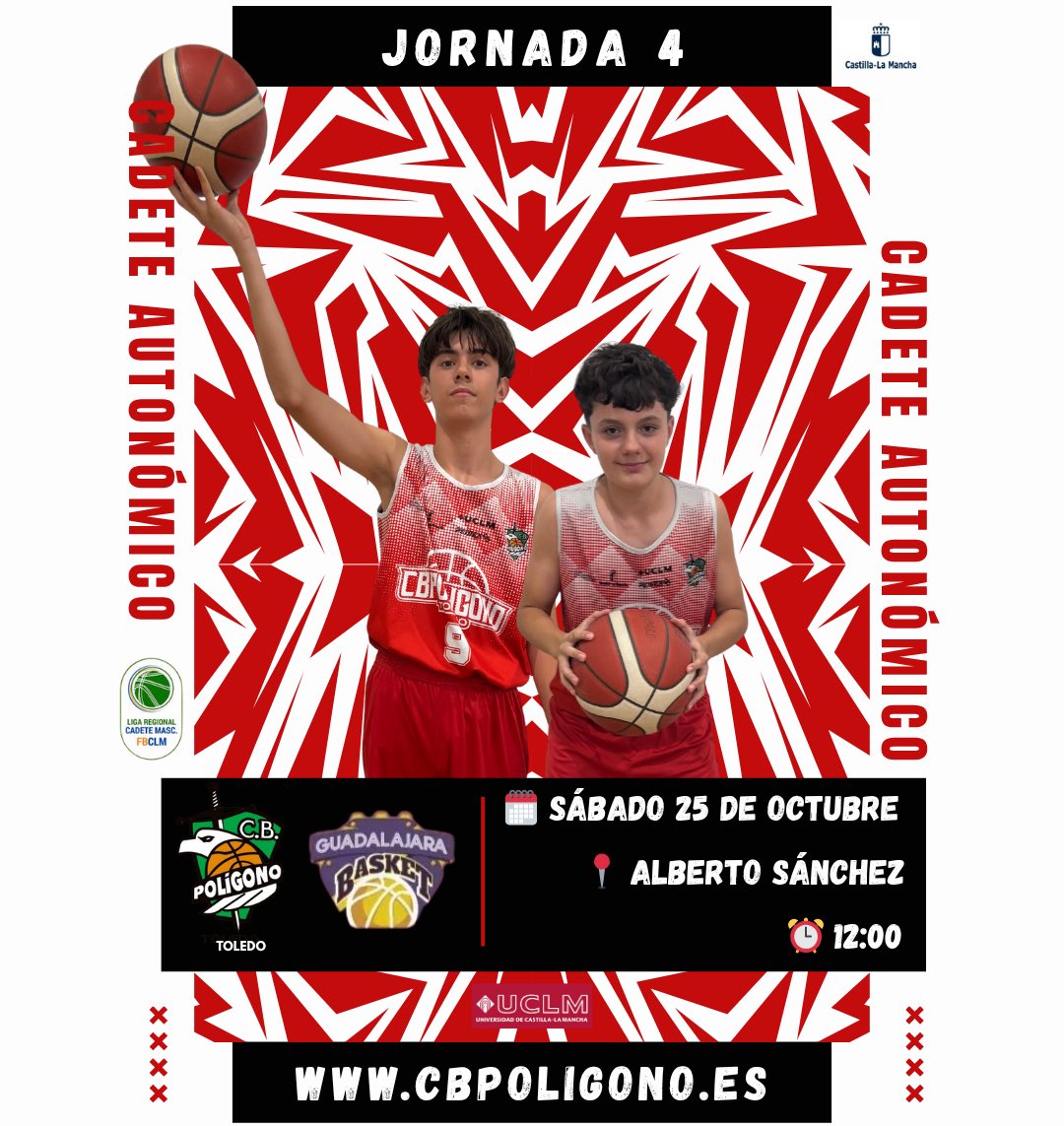 🏀 PARTIDOS DEL FIN DE SEMANA 🏀

➡️ Cadete Masculino Regional

Vuelta al 📍Alberto Sánchez para los de Alex. Será el 🗓️ sábado 25 cuando los cadetes se enfrentarán a 🆚 <a href="/GuadaBasket/">Guadalajara Basket</a> a las ⏰ 12:00.

#VamosPoli
#PiensaEnRojo❤️