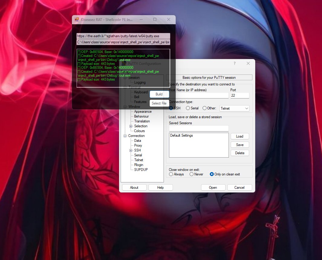 J3rge's tweet image. Soon done with me shellcode PE injection builder. will be a part of my RAT, it inject shellcode into selected file and when the file runs it donwload and exec from selected url