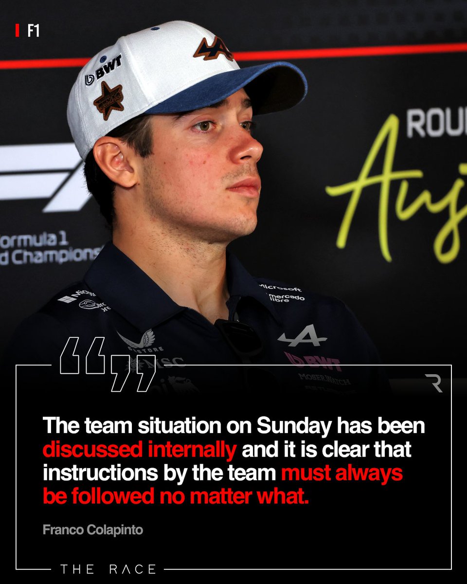 wearetherace's tweet photo. Alpine says it was "disappointed" by Franco Colapinto refuting team orders at the US GP.

It looks like he's back on message, according to a quote released by the team... https://t.co/hbarqJ2n4z