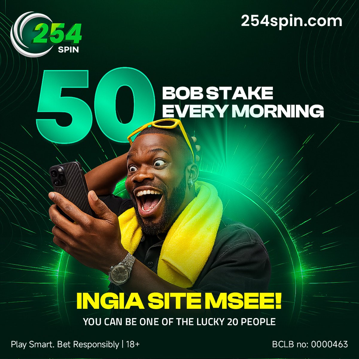 Wake up to a 50 bob stake every morning. 

Start your day with a quick spin and enjoy consistent chances to win. 

Log in and join thousands already earning from daily plays. Cheza 254Spin Ushinde. Fly254Spin Aviator WinRepeat. #Play254SpinCasino