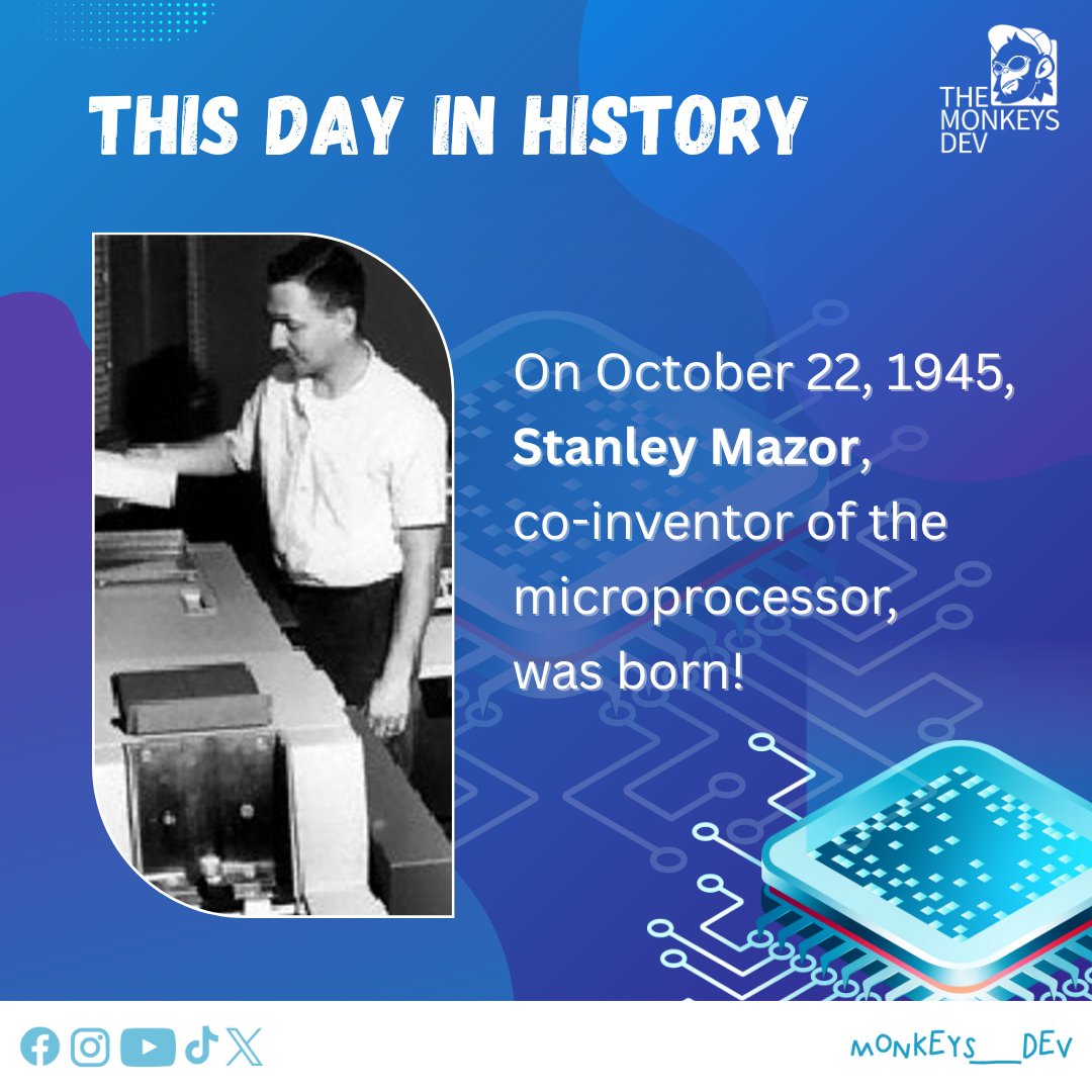 monkeys_dev's tweet image. Uy, Trivia Time!
Today, October 22nd, is the birthday of Stanley Mazor, a co-inventor of the microprocessor! His work (the Intel 4004 in '71) is why your phone fits in your pocket, bai. Chuy, 'di ba?
#Microprocessor #Intel4004 #ComputerHistory #Triviaoftheday