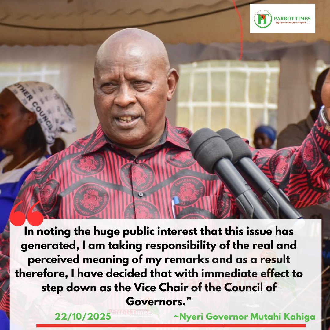 UPDATE: Governor Mutahi Kahiga resigns from Council of Governors Vice Chair post; Cites ‘huge public Interest that his remarks has generated’ #MutahiKahiga #tribalbigots #Gachagua