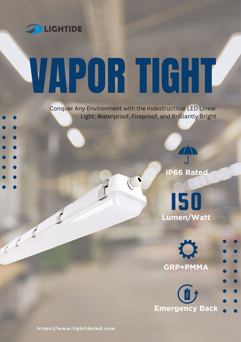 Light up your space with our LED Vapor Tight Lights! 
✔️ Up to 150 lumens per watt  
✔️ Adjustable Wattage &amp; CCT  
✔️ UL924 &amp; CE Emergency Backup  
✔️ Durable GPR+PMMA options  

Bright, reliable, and built to last! 💡 #LEDLighting #EnergyEfficient" lightideled.com/product/garage…