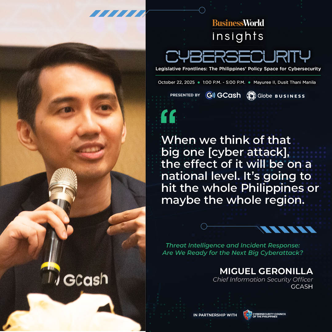 bworldph's tweet image. GCash's Miguel Geronilla shares about how the next big cyberattack can impact the country.

#BusinessWorldInsights
#Cybersecurity
#CyberSafePhilippines