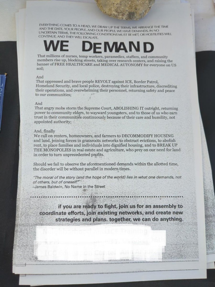 #FarLeft crazies will 'ESCALATE HOSTILITIES', unless their demands are met 

These are apparently the flyers that were handed out at the Michigan '#NoKings' protest, according to The Post Millennial