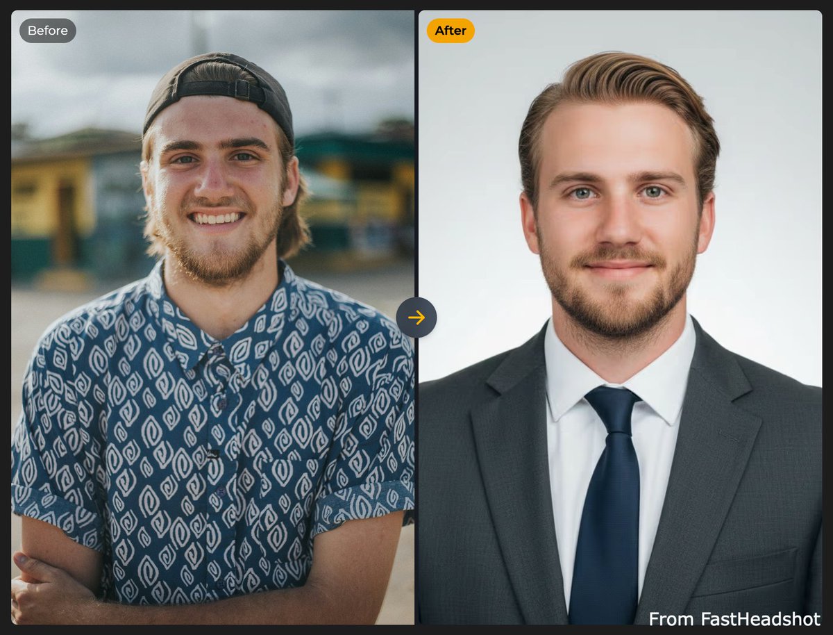 monojson's tweet photo. Just turned this 👇 casual photo into a professional headshot in seconds — with AI 🤯 https://t.co/qjTuEVIA2l
