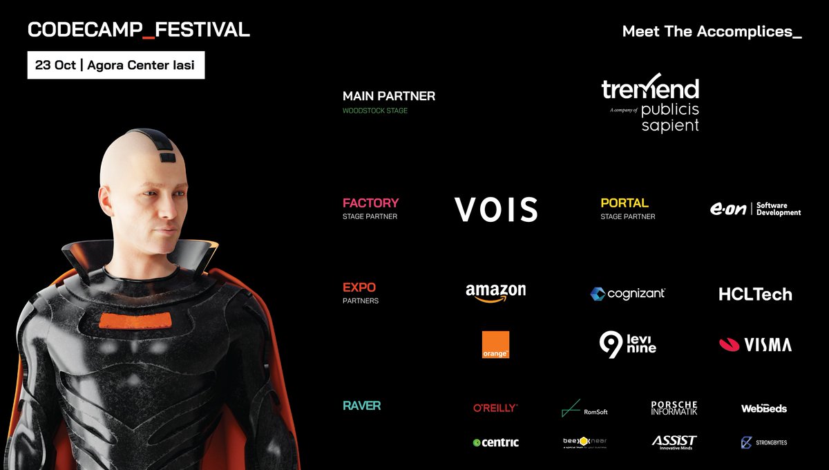 Codecampro's tweet image. Meet The Accomplices! We couldn't bring the Codecamp_Festival Iasi experience to life without the incredible support of our partners.
Don't miss your chance to connect with these teams and explore the cutting edge of tech: codecamp.ro/codecamp-festi…!