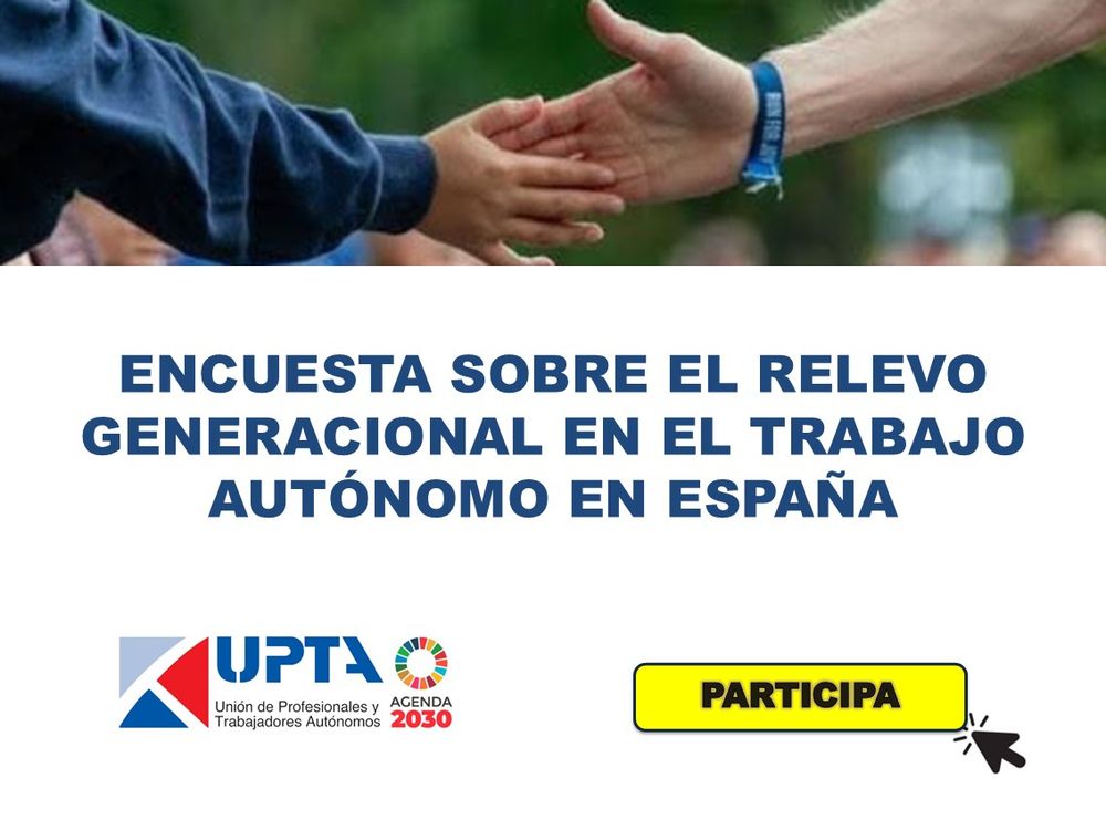 ⚠️¿Eres Autónom@?📷 ¡Colabora con nosotros!
<a href="/upta_es/">UPTA España</a> está realizando un estudio a nivel nacional sobre el relevo generacional en el trabajo autónomo en España.

Accede al cuestionario, es anónimo y te llevará sólo 1 minuto. GRACIAS!! share.google/SeqZJkcs8yHUH1