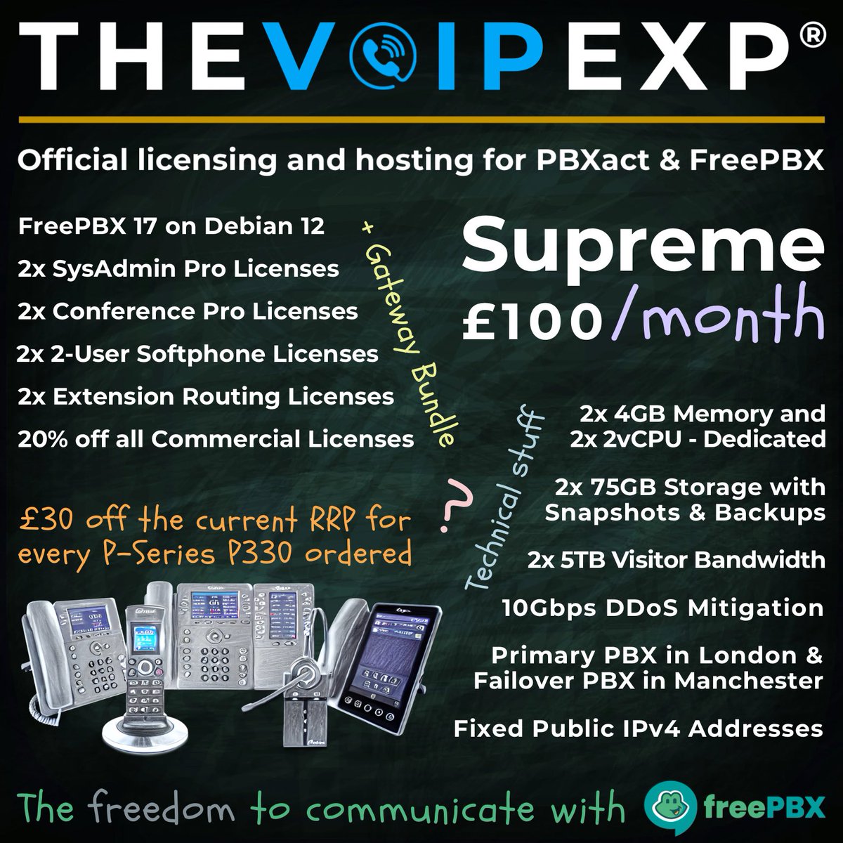 20telecom's tweet photo. The freedom to communicate with @FreePBX 🐸 and the Gateway Bundle. 

Available exclusively to 20tele customers.

PLUS! 20% off all Commercial Licenses and up to £70 off @Sangoma P-Series IP Phones.

We're improving the VoIP experience.

https://t.co/vp3IPLdky1 mode https://t.co/mPSyF2sD87