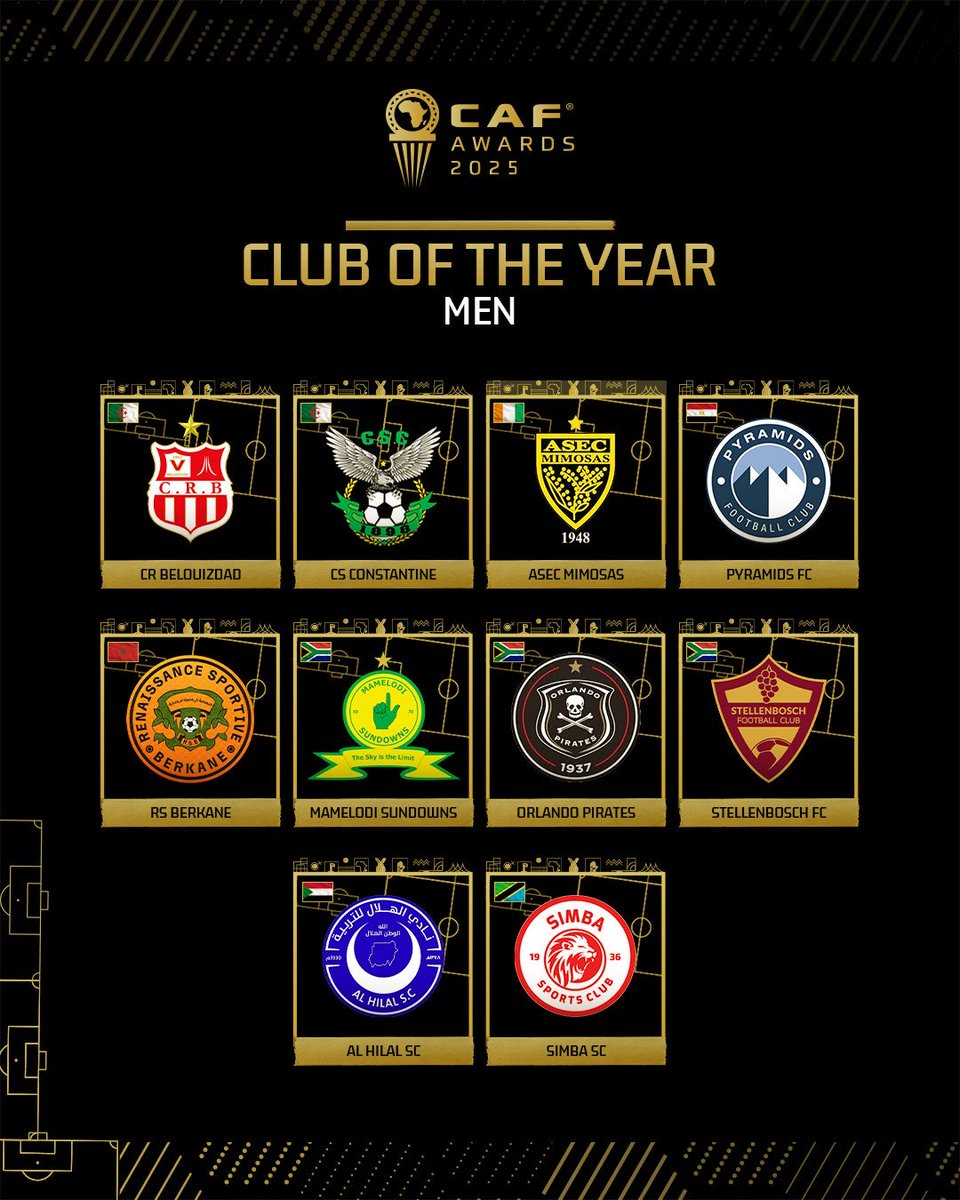 Lorenz Köhler (@lorenz_ko) on Twitter photo 🇿🇦 <a href="/Masandawana/">Mamelodi Sundowns FC</a>
🇿🇦 <a href="/StellenboschFC/">Stellenbosch FC</a>
🇿🇦 <a href="/orlandopirates/">Orlando Pirates</a>
… among the club of the year nominees.
#CAFAwards2025 | <a href="/CAF_Online/">CAF_Online</a> 🇿🇦 <a href="/Masandawana/">Mamelodi Sundowns FC</a>
🇿🇦 <a href="/StellenboschFC/">Stellenbosch FC</a>
🇿🇦 <a href="/orlandopirates/">Orlando Pirates</a>
… among the club of the year nominees.
#CAFAwards2025 | <a href="/CAF_Online/">CAF_Online</a>