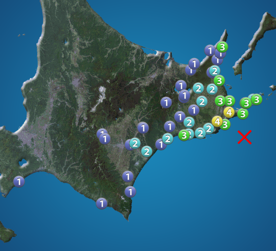 【地震情報】
10月22日 18:17 震度4
震源：釧路沖 M5.1 深さ約40km
この地震による津波の心配はありません。
weathernews.jp/s/topics/20251…
