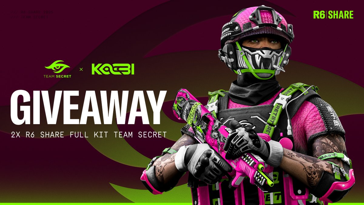 🎁 2x R6 Share Full Kit Team Secret Giveaway 🎁

▶️ Follow <a href="/MadeByKOOBI/">Elevate KOOBI 🔜 Munich Major</a> &amp; <a href="/teamsecret/">Team Secret</a> 
▶️ Like &amp; Retweet
▶️ Tag 2 friends

The winners will be drawn on 01.10.2025