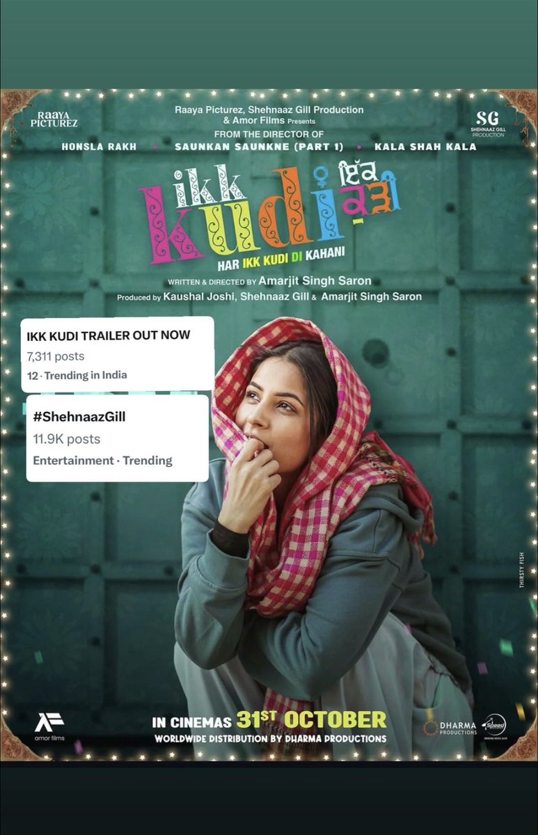 CityNaaz's tweet photo. IKK KUDI TRAILER OUT NOW Trending in India at No.12

All The Best #ShehnaazGill 

RT if u r online &amp; Watching Trailer now https://t.co/sXkh9cPYVb
