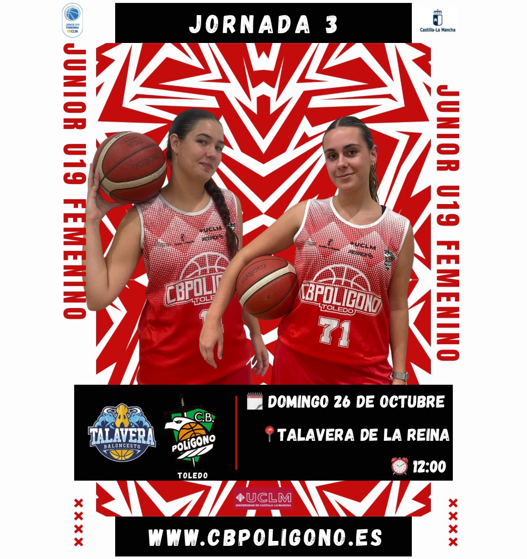 🏀 PARTIDOS DEL FIN DE SEMANA 🏀

➡️ Junior U19 Femenino

De nuevo las junior se desplazarán a 📍Talavera para jugar ante otro de sus equipos. Esta vez será ante 🆚<a href="/Talavera_Basket/">Tecnocasa Baloncesto Talavera</a> el 🗓️ domingo 26 a las ⏰ 12:00.

#VamosPoli
#PiensaEnRojo❤️