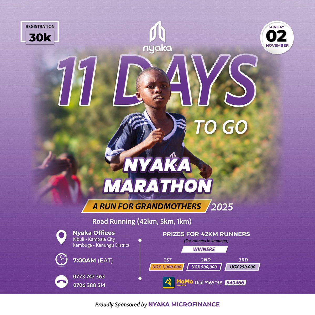 The road is calling ,are your shoes ready? 👟
Join us for the Nyaka Marathon 2025 and run with purpose, love, and community spirit. 
#NyakaMarathon #RunForGrandmothers #RunForNyaka