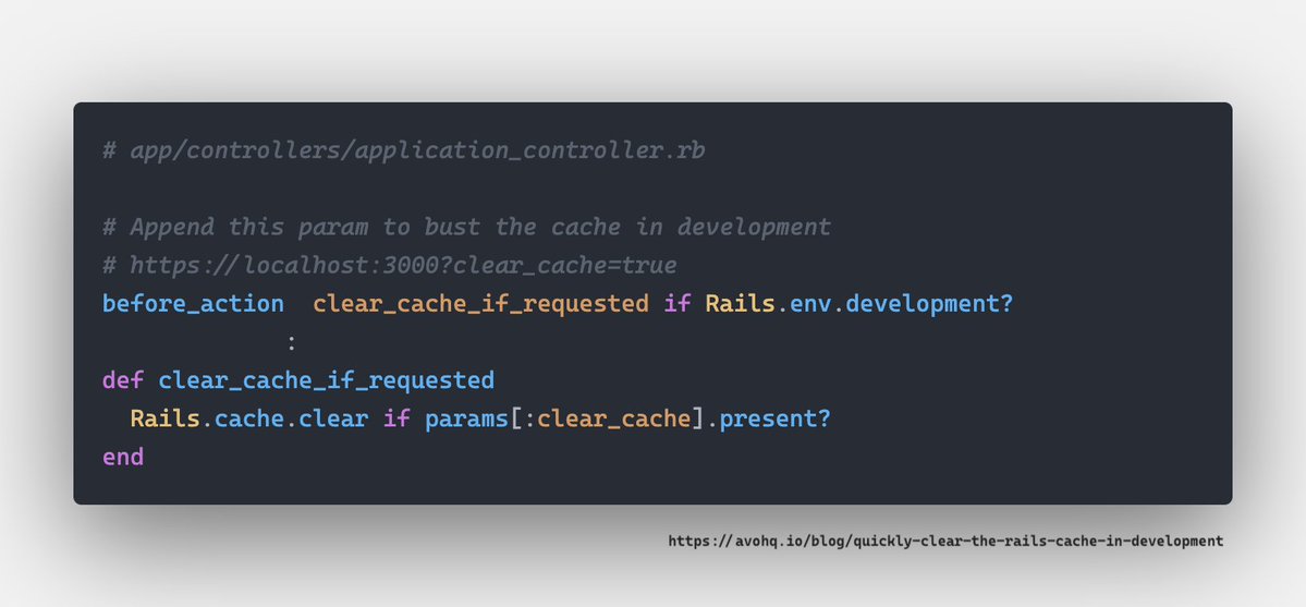 adrianthedev's tweet image. Sometimes you just need to quickly clear the cache when working in your development environment. Here's a quick snippet to make that easier.