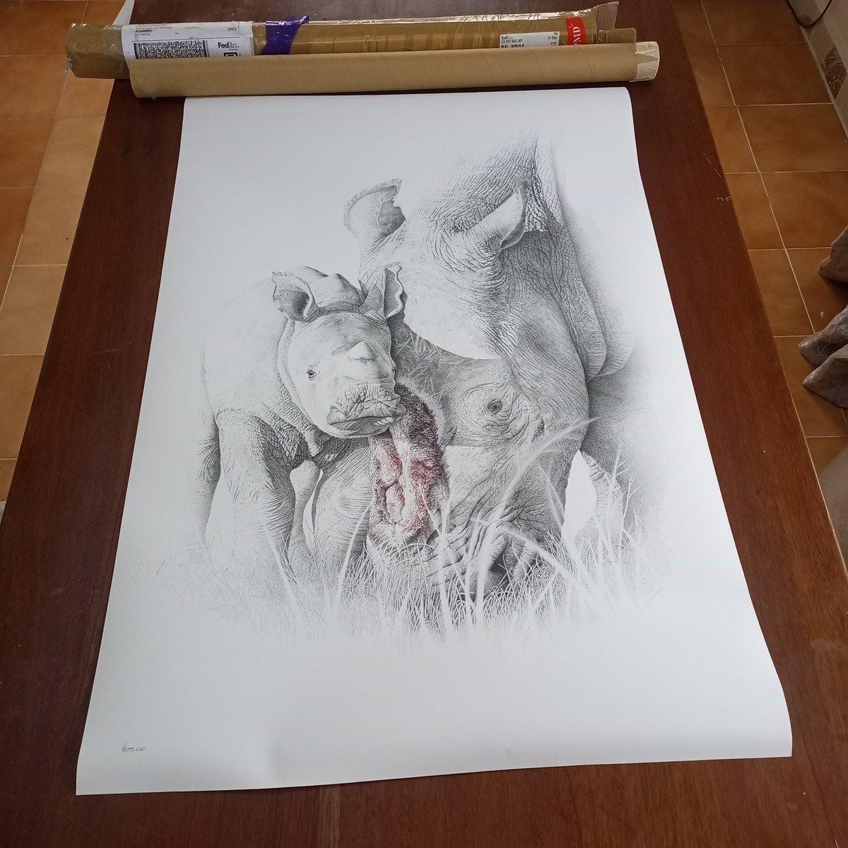 Artfamcdk's tweet photo. A friend of mine, @hoang.everydot
from Vietnam, sent me an absolutely amazing gift โ this breathtaking rhino drawing. ๐ฆโค๏ธ The level of detail, emotion, and artistry captured in this piece truly touches my heart. #rhinolover #wildlifeart #conservationthroughart #stoprhinopoaching https://t.co/HKxl0sz6Hj