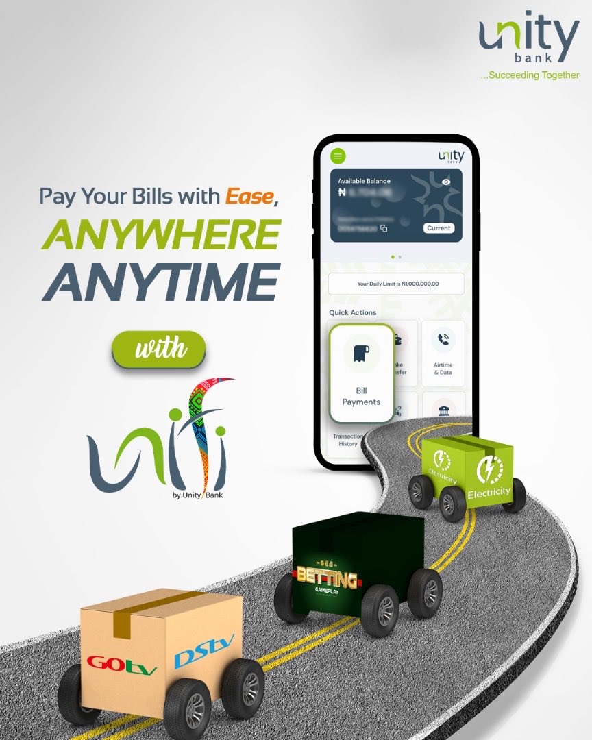 UnityBankPlc's tweet image. No queues. No stress. Just seamless bill payments on the go!
With UniFi, you can pay your bills easily, anytime, anywhere.
#UniFi #BillPayment #SucceedingTogether