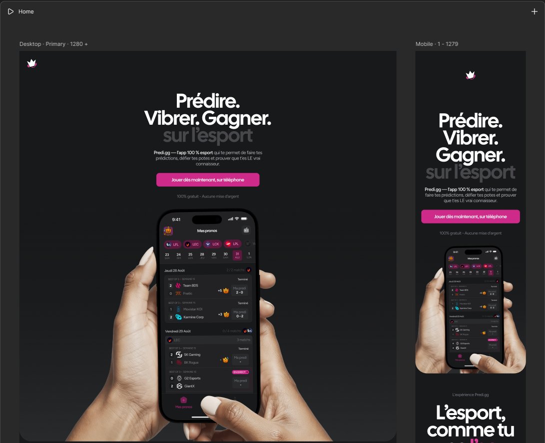 reaIucas's tweet image. Trop content d'avoir testé Figma Sites et de sortir la version Alpha du site Predi.GG ! 🩷
Si vous voulez vous inscrire à l'Alpha Test, foncez dessus 🫰
Y'a les matchs des #Worlds2025 cette semaine, c'est le moment de venir prédire.
#BuildInPublic @Predi_GG