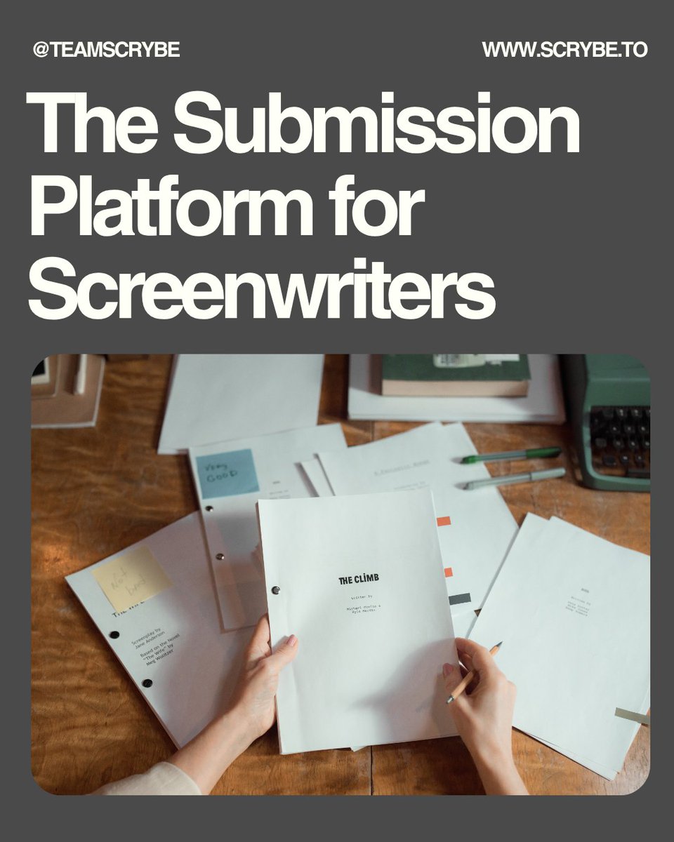 ShoreScripts's tweet image. Shore Scripts is now accepting submissions through @teamscrybe, a new platform designed for, and with, the #screenwriting community.
Every competition on Scrybe is vetted and committed to supporting real writers and authentic creative journeys.
scrybe.to
