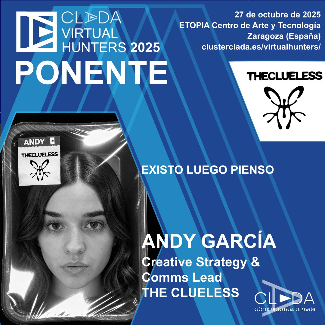 Andy García,  Creative Strategy &amp; Comms Lead en <a href="/_TheClueless_/">The Clueless</a>  creadores de <a href="/Fitness_Aitana/">Fitness_Aitana</a> una de las protagonistas de #VirtualHunters2025 

📅 27 de octubre de 2025    
clusterclada.es/virtualhunters/ 

#CLADA #Audiovisual #Innovación #IA #ProducciónVirtual #Videojuegos #Tecnología