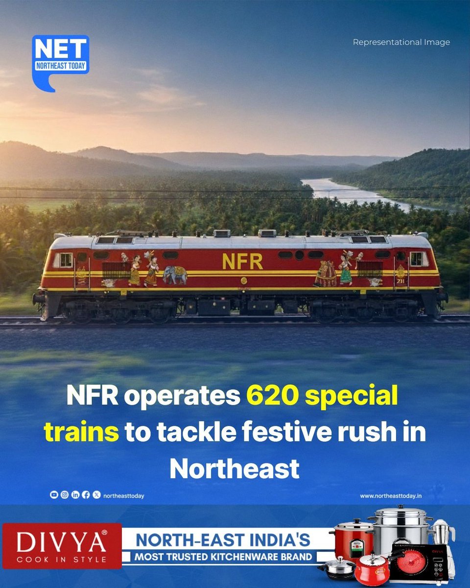 NortheastToday's tweet image. #NetSnippet | The Northeast Frontier Railway (NFR) has rolled out extensive measures to handle the surge in passenger traffic during the ongoing festive season, including Durga Puja, Diwali, and Chhath Puja.
Read more..
northeasttoday.in/northeast/arun…
#SpecialTrain #FestiveSeason…