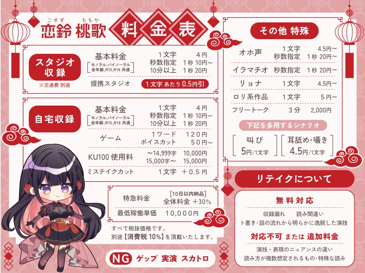 お仕事募集中です🔔🍑

【宅録】
11月〆
12月△
26年1月◎
台本未提出の枠だけ予約も可能です🗓

【スタジオ収録】
随時募集中
11月〆
12月3件
26年1月◎

納期が短めのご依頼もご相談ください☺✨️

kosuzumomoka.jimdofree.com
お問い合わせはDMでも可能です💡

⋆͛📣インボイス対応済み