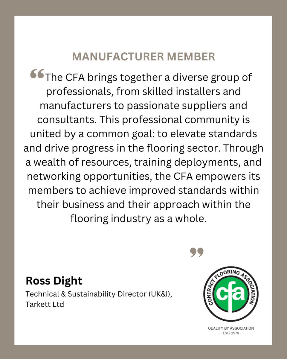 Are you a flooring industry manufacturer?

Discover why other manufacturers like you benefit from Contract Flooring Association membership - visit our website to learn more: cfa.org.uk/Benefits-of-Jo…

#CFA #Manufacturer #Flooring #FlooringManufacturer #ContractFlooring