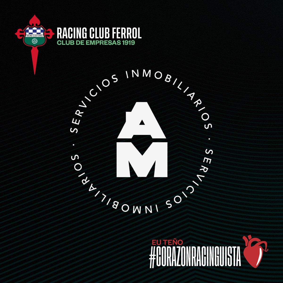 O respaldo de firmas como AM Inmobiliaria é fundamental para seguir facendo historia xuntos. 🟢

A paixón pola nosa terra e polo Racing únensenos sempre!

#familiaracinguista #CorazónRacinguista #RCF1919