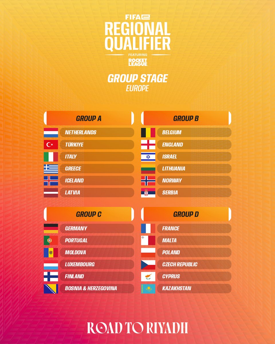 FIFAe's tweet image. The European #FIFAeWorldCup ft Rocket League qualifier starts TOMORROW 🙌

Get your predictions in - which 7 nations will make it through to the FIFAe Finals in Riyadh?