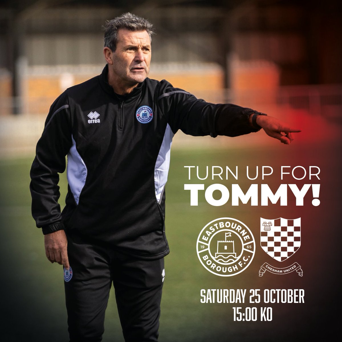 Turn up for 𝗧𝗢𝗠𝗠𝗬 😍

🫵 We need YOU to get behind The Sports this weekend! Buy your tickets now and save on matchday prices
🔗 eastbourneboroughfc.ktckts.com/event/eas2526h…