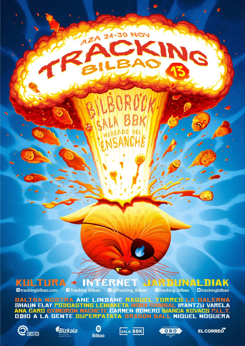 auxmagazine's tweet image. .Cartel de la nueva edición de las jornadas de cultura e internet @tracking_bilbao , obra del gran @JJCuerda . Se celebrarán del 24 al 30 de noviembre en @Bilborockbilbao , @salabbk y Mercado del Ensanche con P.I.L.T., Bianca Kovacs y Carmen Romero, Ane Lindane, Irantzu Varela…