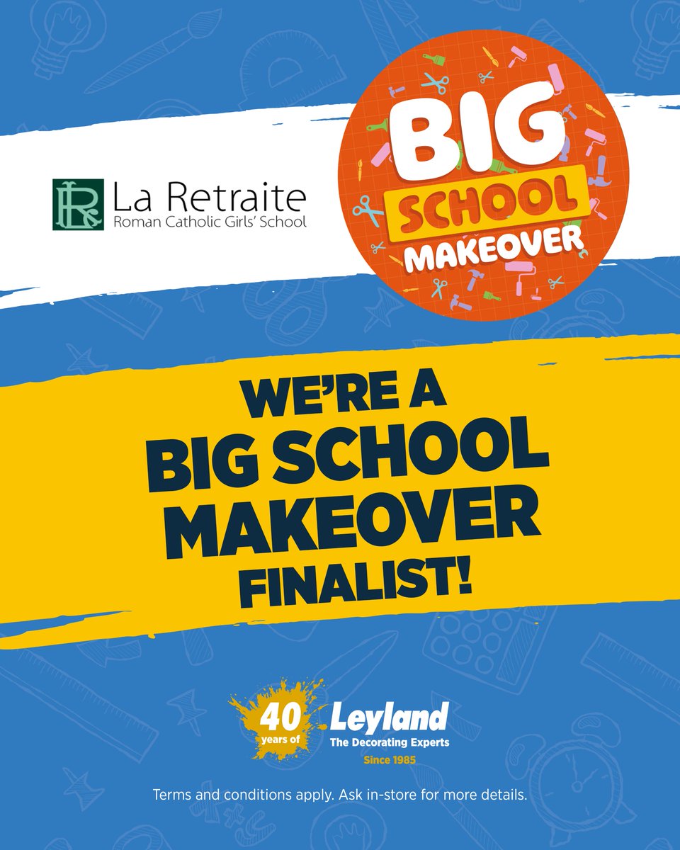 La Retraite has been shortlisted for Leyland’s Big School Makeover competition!

You can vote once a day until 18th November to help us win up to £5,000 to spend at Leyland. Every vote counts! 💪
leylandsdm.co.uk/bigschoolmakeo…