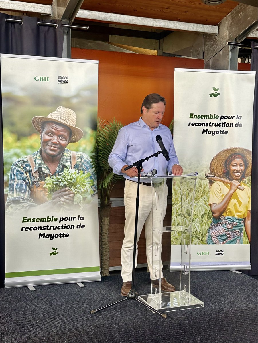 En direct du PER de Coconi, #GBHentreprise remercie le Préfet, le Conseil départemental et Super-Novae pour la mise en œuvre de son fonds de soutien aux agriculteurs mahorais d’un million d’euros, et annonce deux conventions avec Mlézie Mahoré-Groupe SOS et le Lycée agricole. 🍃