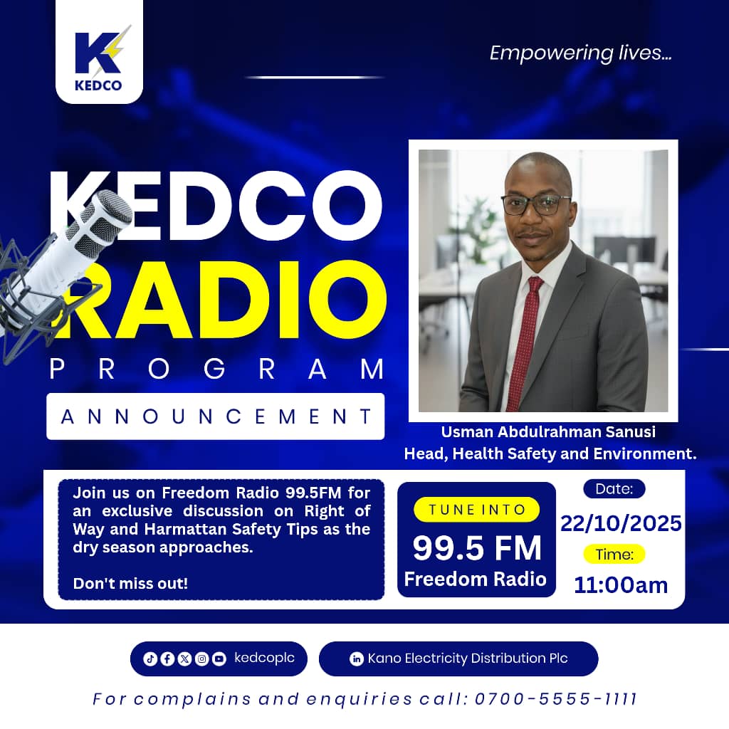 Join us on Freedom Radio 99.5FM for an exclusive discussion on Right of Way and Harmattan Safety Tips as the dry season approaches.  

Stay informed. Stay safe.